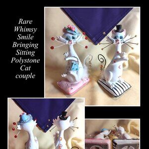 Rare Vintage Whimsy Design Polystone Resin Feline Cats on Pillow. Ships Free